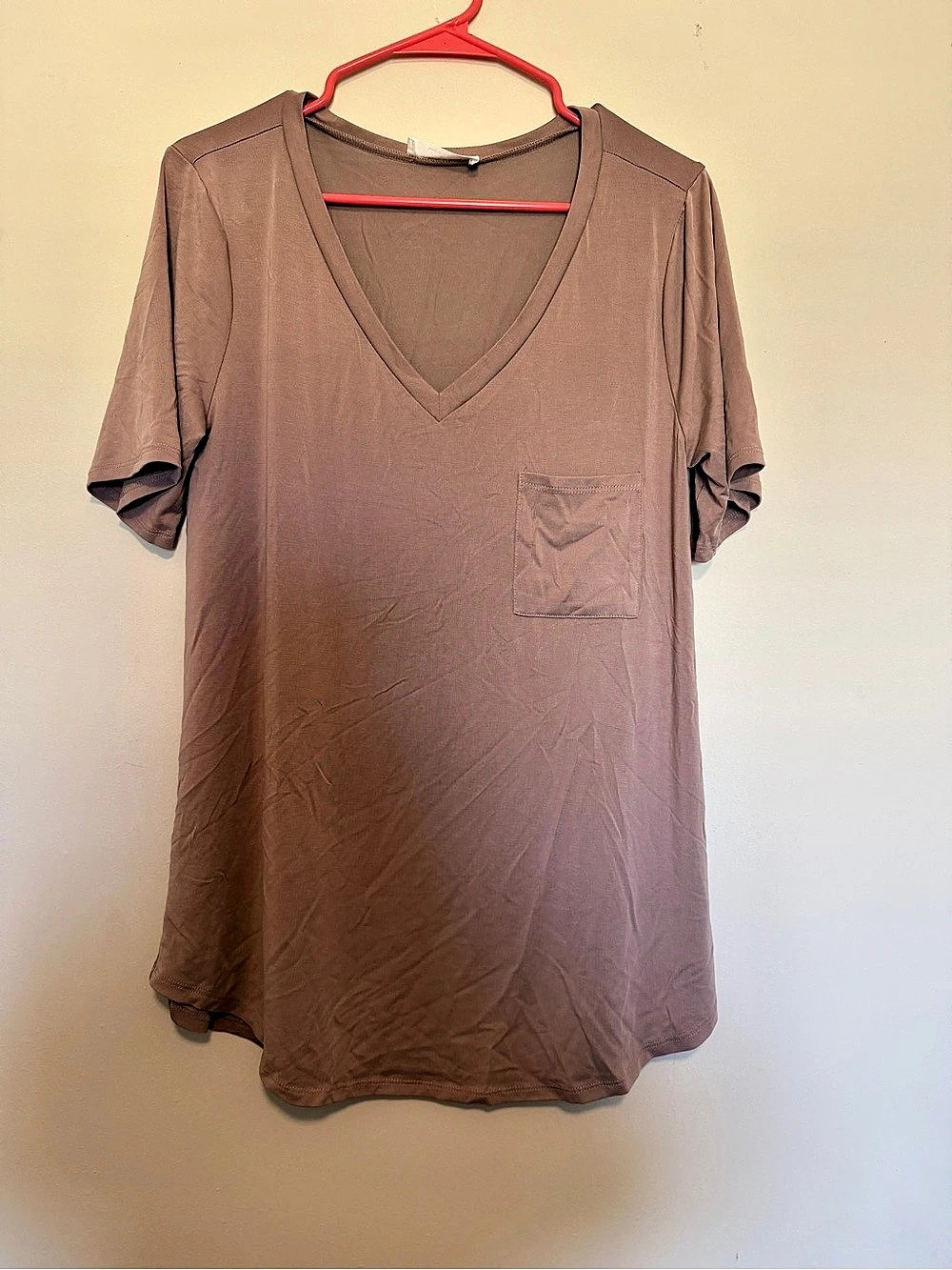 ZENANA Modal V-Neck Pocket Tee Women's Brown Large